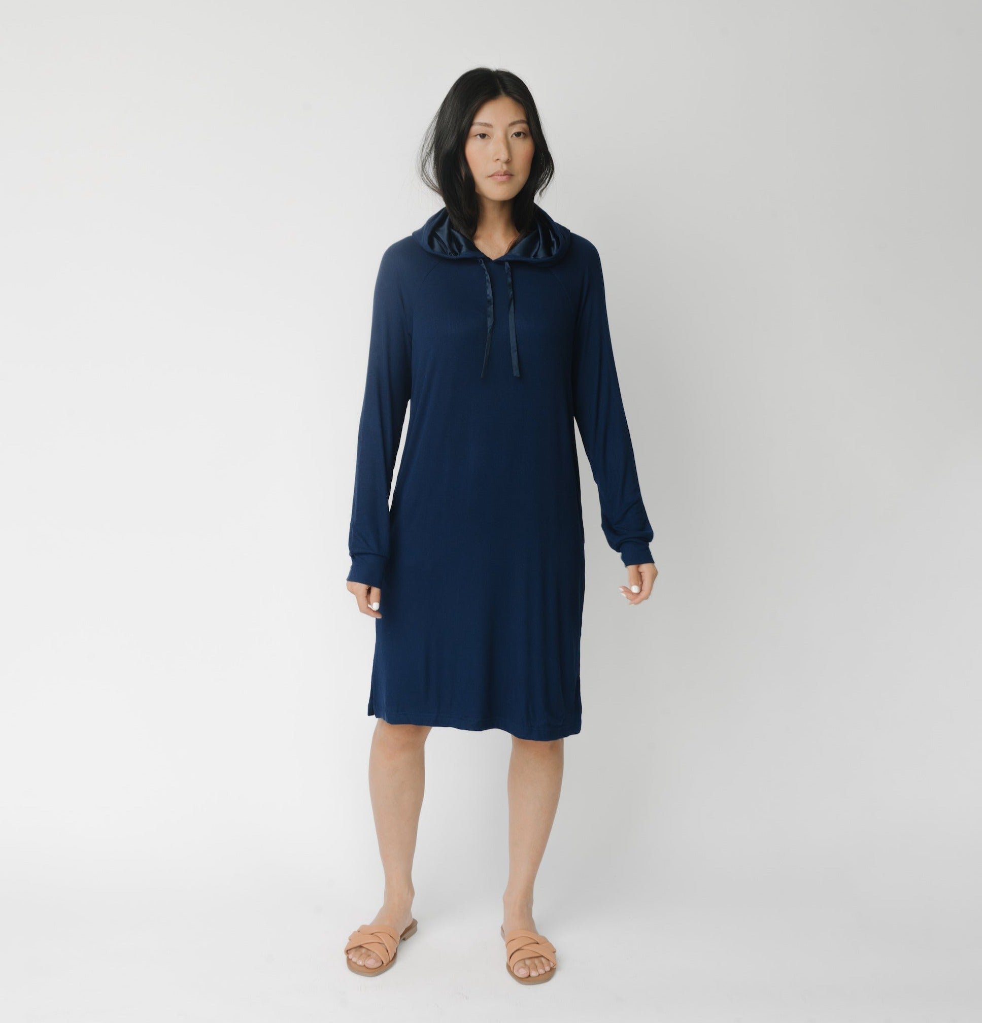 Navy Women’s Rib Knit Bamboo Hoodie Dress