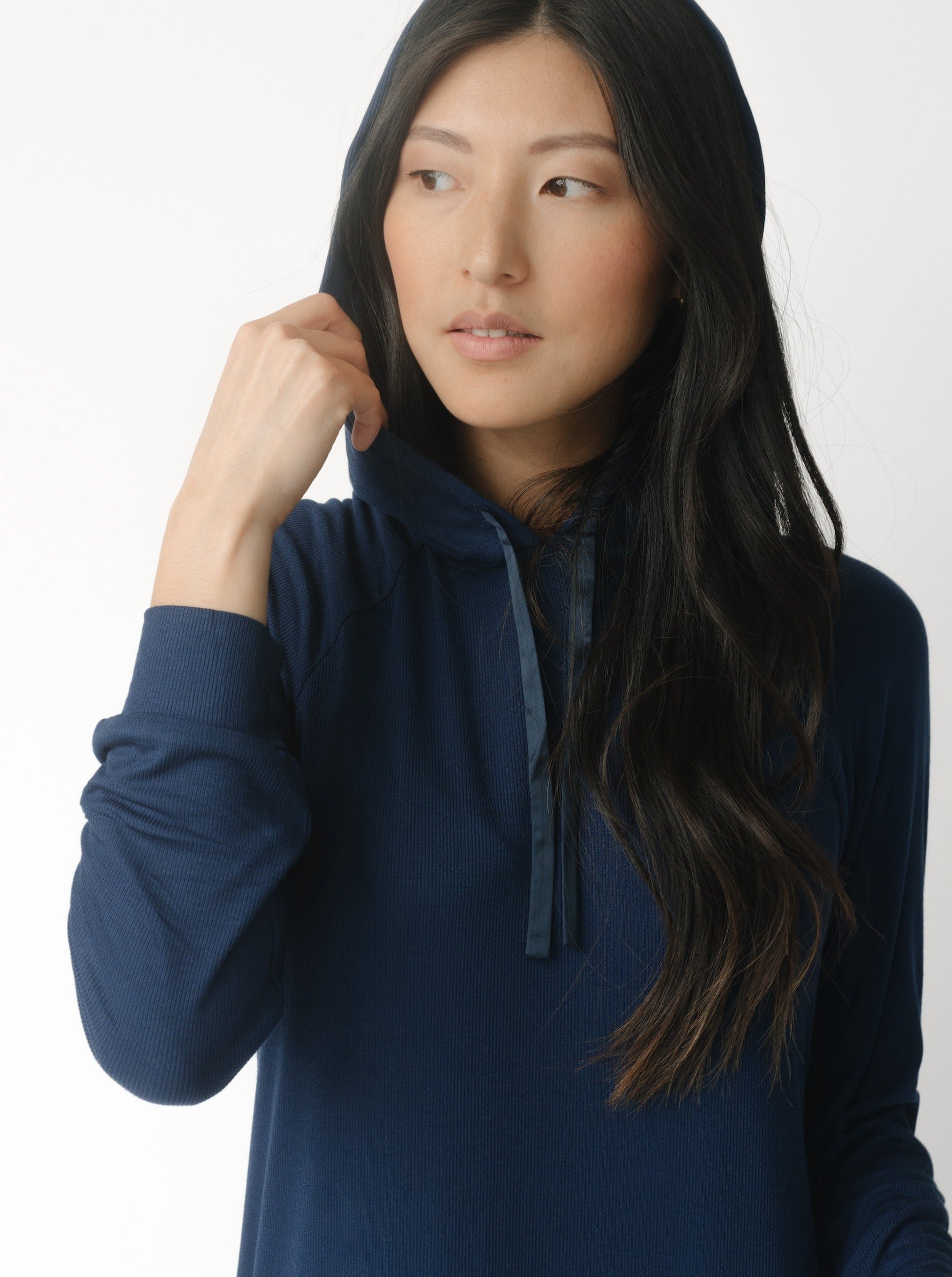 Navy Women’s Rib Knit Bamboo Hoodie Dress