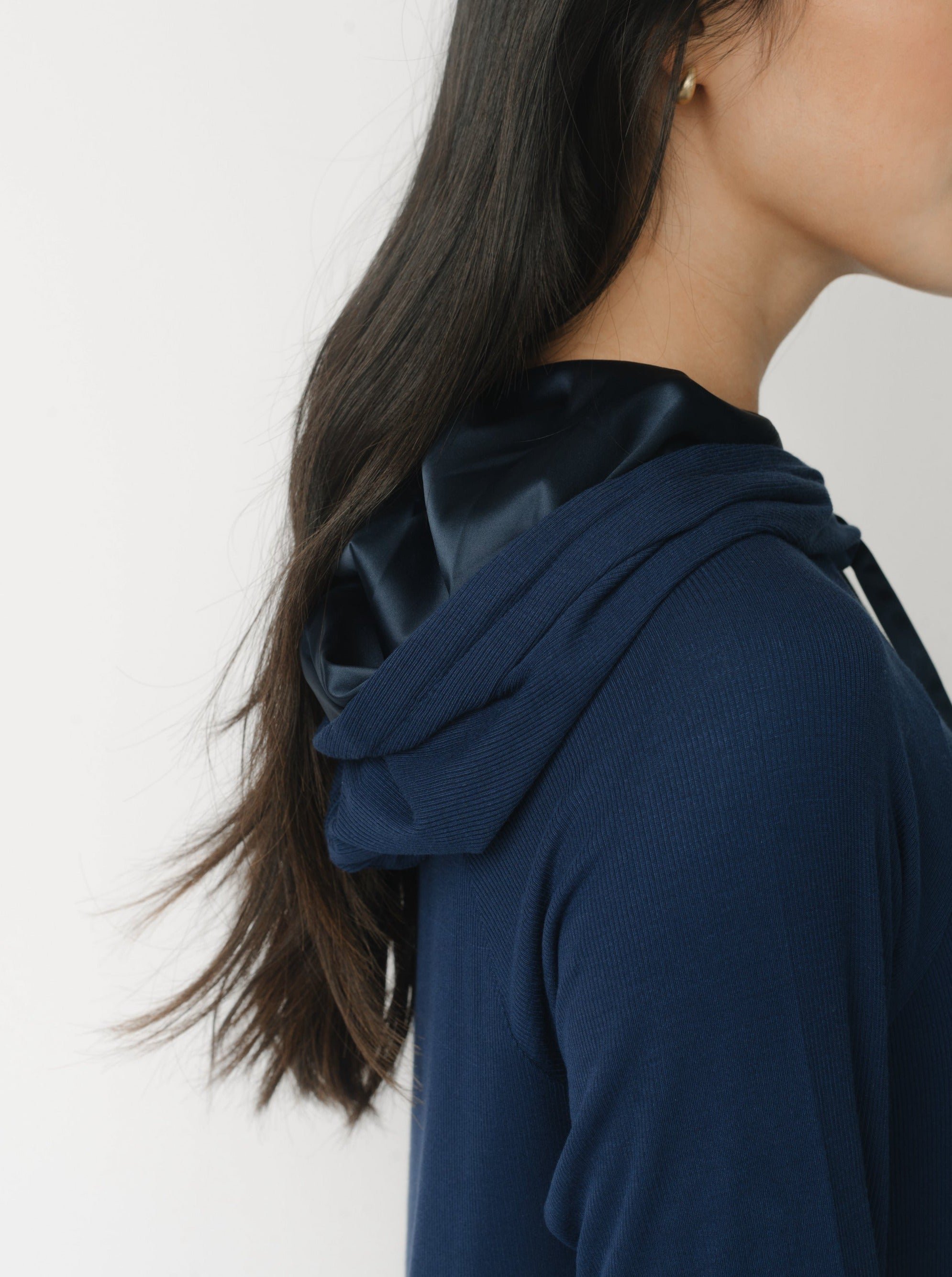 Navy Women’s Rib Knit Bamboo Hoodie Dress