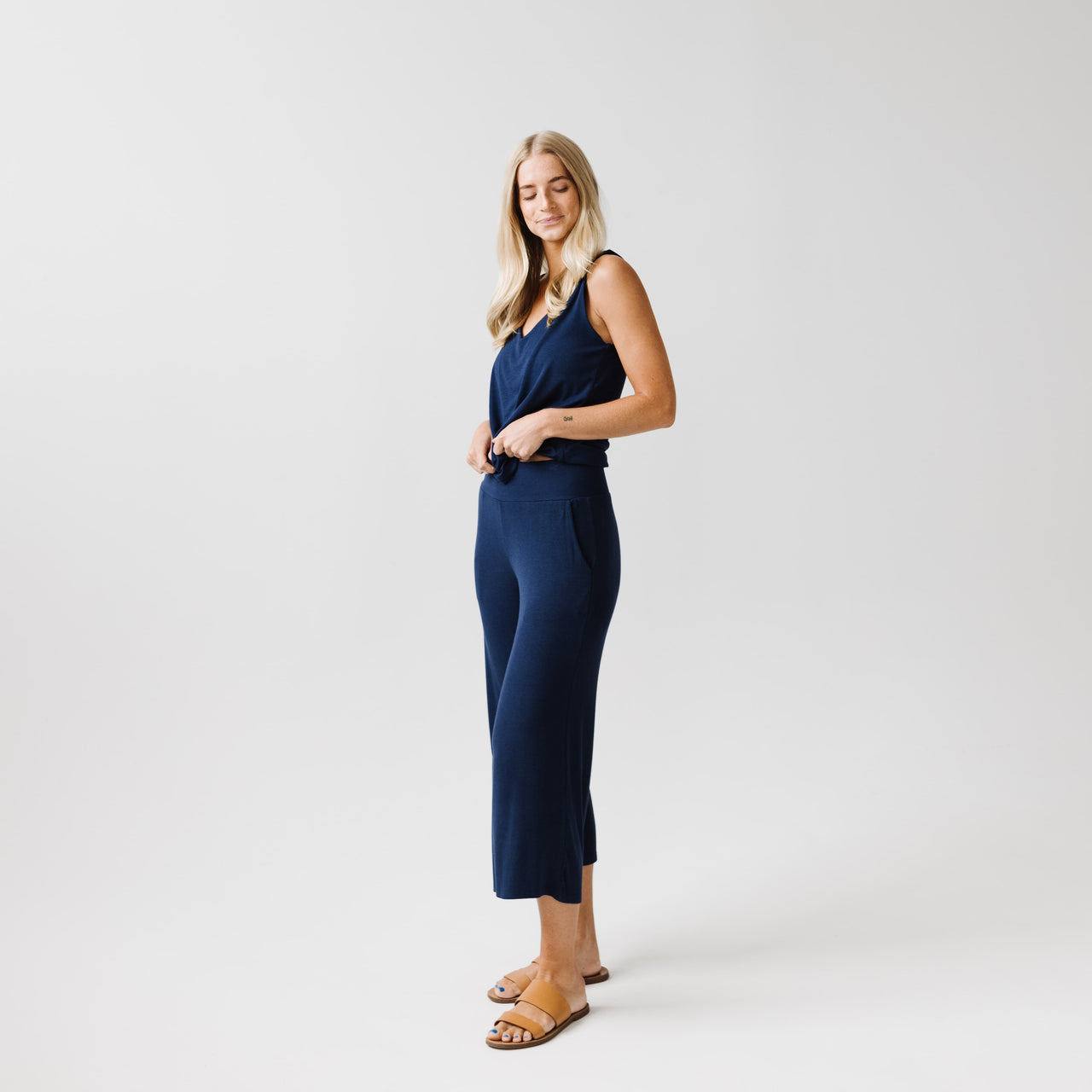Navy Women’s Rib Knit Bamboo Lounge Capri [Annie]