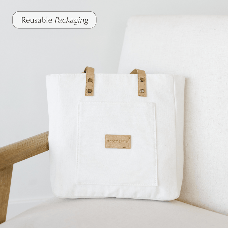 Reusable packaging for White, Oat, Light Grey, Driftwood, Charcoal, Harbor Mist, and Sage Bamboo Sheet Set
