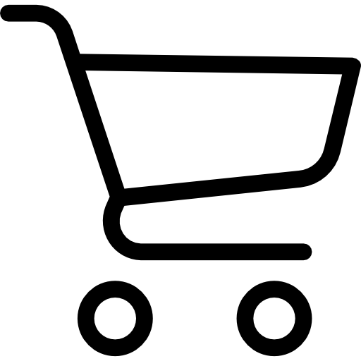 Simple shopping cart icon with two wheels and a handle.