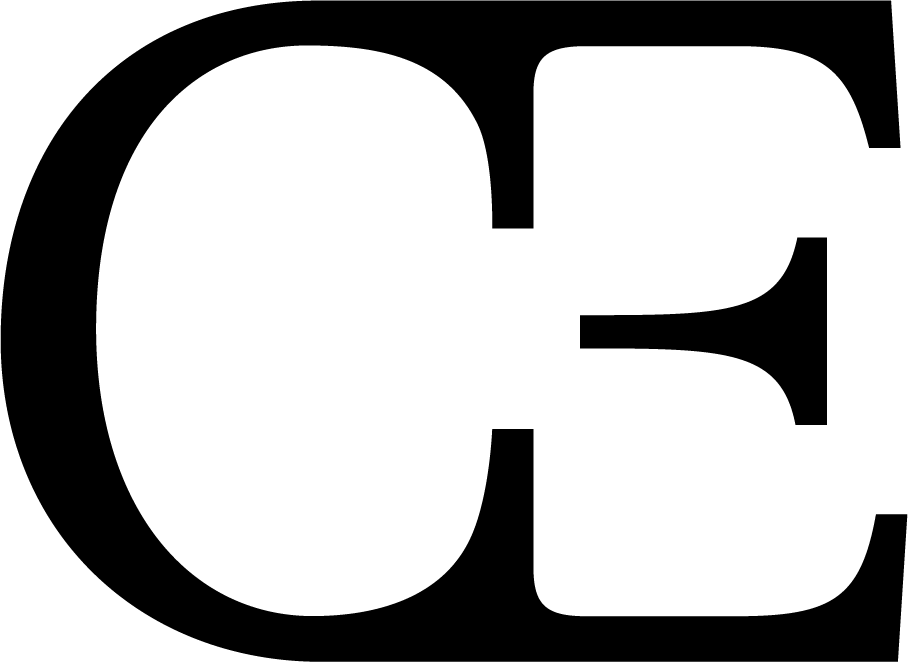 Black stylized letters 'CE' on a white background.