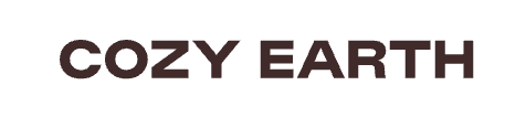 'Logo text that says 'Cozy Earth' in bold, uppercase letters.'